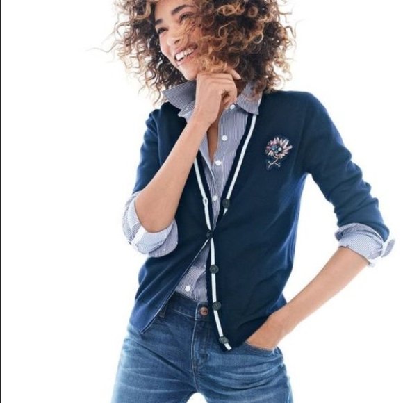 J. Crew Sweaters - J. Crew Navy 100% Merino Wool Jeweled Cardigan XS